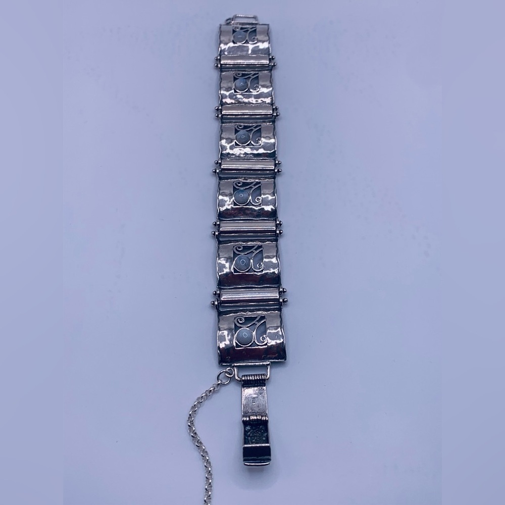 Vintage Sterling Silver Didae Panel Bracelet w/Moonstone Accents & Safety Chain - Picture 12 of 16
